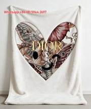 Dior Butterfly Heart Flannel Sofa Throw Blanket D478